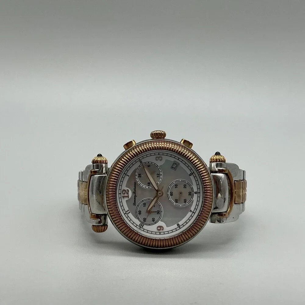 Tommy Bahama Womens Watch 34mm MOP Two Tone Chronograph Date New Battery 6.25